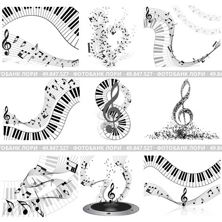 Musical notes staff set. Vector illustration with transparency EPS10. Стоковая иллюстрация, агентство Ingram Publishing / Фотобанк Лори