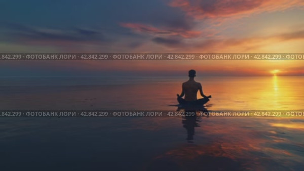Мужчина медитирует на фоне моря. Стоковое AI-видео, аниматор Виктория Кольцова / Фотобанк Лори