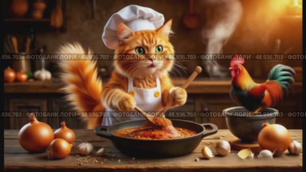На кухне у кота. Стоковое AI-видео, аниматор Антонина Тарасова / Фотобанк Лори