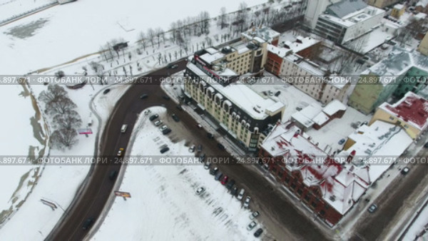 Набережные 40 летия Комсомола и 30-го Гвардейского Корпуса в центре Выборга, Ленинградская область. Вид сверху (2017 год). Редакционное видео, видеограф Кекяляйнен Андрей / Фотобанк Лори