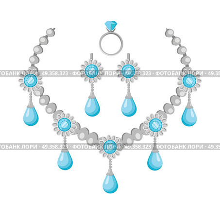 Necklace of precious stones vector in flat design. Beautiful jewelry, with gems. Romantic gift on anniversary. Illustration for jewelry store advertising. Isolated on white background.. Necklace of Precious Stones Vector in Flat Design. Necklace of Precious Stones Vector in Flat Design. Стоковая иллюстрация, агентство Ingram Publishing / Фотобанк Лори