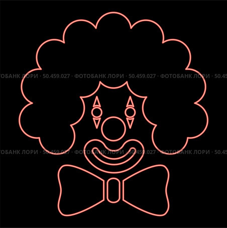 Neon clown face head with big bow and curly hair Circus carnival funny invite concept red color vector illustration image flat style light. Neon clown face head with big bow and curly hair Circus carnival funny invite concept red color vector illustration image flat style. Стоковая иллюстрация, агентство Ingram Publishing / Фотобанк Лори