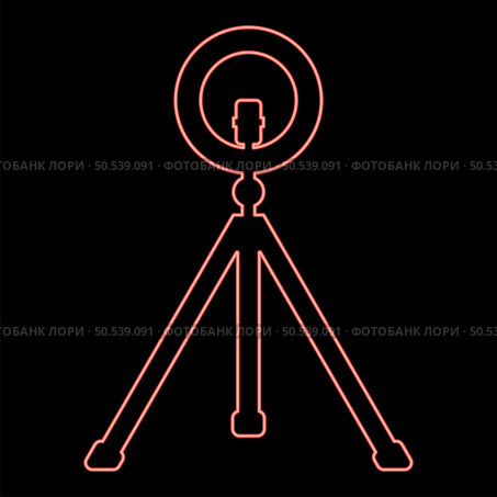 Neon led ring lamp on tripod with smartphone for phone studio photo light podcast concept equipment for streaming video red color vector illustration image flat style light. Neon led ring lamp on tripod with smartphone for phone studio photo light podcast concept equipment for streaming video red color vector illustration image flat style. Стоковая иллюстрация, агентство Ingram Publishing / Фотобанк Лори