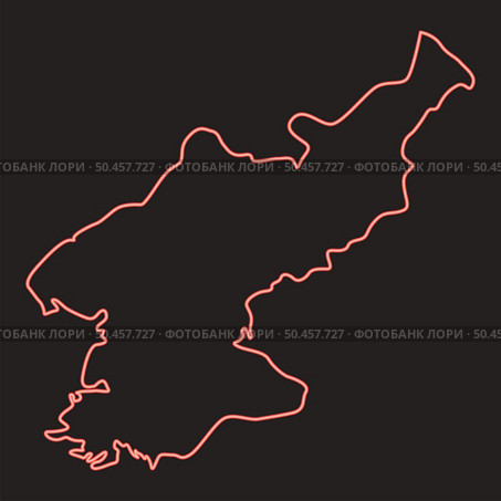 Neon map of north korea red color vector illustration image flat style light. Neon map of north korea red color vector illustration image flat style. Стоковая иллюстрация, агентство Ingram Publishing / Фотобанк Лори