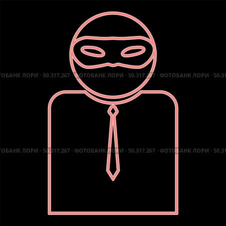 Neon the man incognito in a mask it is the red color vector illustration flat style light image. Neon the man incognito in a mask the red color vector illustration flat style image. Стоковая иллюстрация, агентство Ingram Publishing / Фотобанк Лори
