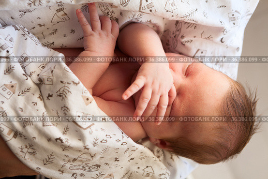 Newborn baby covered with arms, sleeping in blanket. Стоковое фото, фотограф Кекяляйнен Андрей / Фотобанк Лори