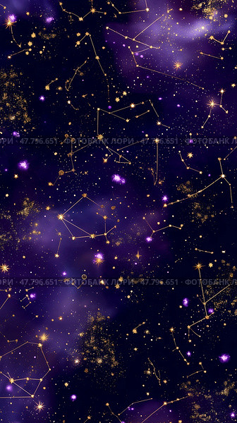 Night sky filled with constellations and celestial beauty in deep purple hues. Стоковое AI-изображение, AI-художник Сергей Толмачёв / Фотобанк Лори