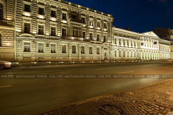 Ночная Английская набережная. Санкт-Петербург (2008 год). Стоковое фото, фотограф Александр Алексеев / Фотобанк Лори