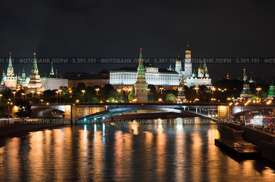 Ночная Москва. Стоковое фото, фотограф Евгений Лосев / Фотобанк Лори
