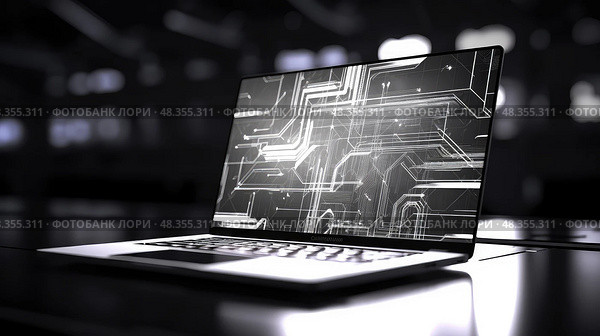 nology black and white tech ai generated. Стоковое AI-изображение, AI-художник Vectorwin / Фотобанк Лори