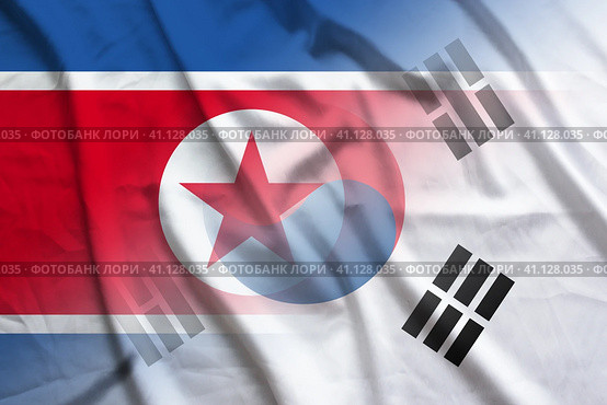North Korea and South Korea political flag international relations KOR PRK. Стоковая иллюстрация, иллюстратор Кабак Дмитрий / Фотобанк Лори