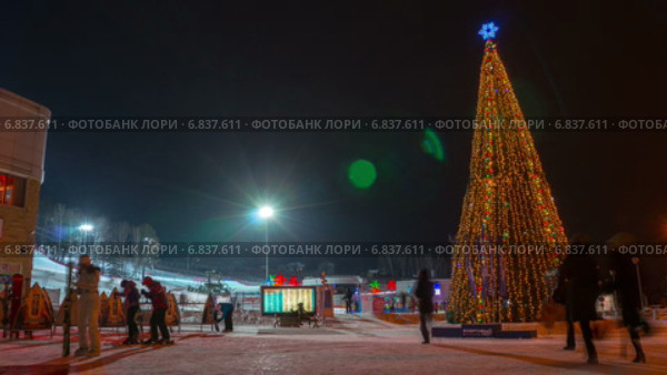 Новый год на горнолыжном курорте Бобровый лог, таймлапс (2014 год). Редакционное видео, видеограф Леван Каджая / Фотобанк Лори