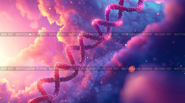 nucleotides absorbing DNA strand ai generated. Стоковое AI-изображение, AI-художник Vectorwin / Фотобанк Лори