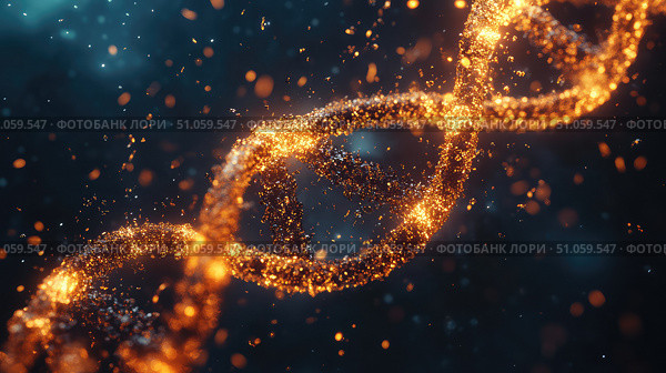 nucleotides dissolving dna strand ai generated. Стоковое AI-изображение, AI-художник Vectorwin / Фотобанк Лори