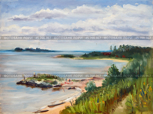 Ob Sea. Oil painting on canvas by artist Inna Prityazhnyuk. Стоковая иллюстрация, иллюстратор Сергей Пристяжнюк (Serg Zastavkin) / Фотобанк Лори