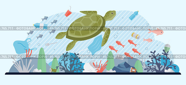 Ocean pollution vector illustration. The ocean pollution metaphor serves as stark reminder our impact on seas Contamination ocean with toxins poses direct threat to marine biodiversity. Ocean pollution. Toxins in water pose threat to fragile balance marine life. Стоковая иллюстрация, агентство Ingram Publishing / Фотобанк Лори