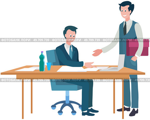 Office workers. Vector illustration. A business person adapts to changing market trends and challenges The office workplace promotes culture of professionalism and teamwork Teamwork maximizes. Office workers. Teamwork essential for achieving shared goals and objectives A team meeting fosters collaboration. Стоковая иллюстрация, агентство Ingram Publishing / Фотобанк Лори