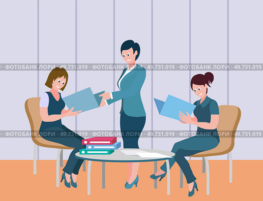 Office workers. Vector illustration. Office workers adapt to changing work dynamics and embrace innovation Office work requires effective communication and interpersonal skills A worker employee. Office workers. Teamwork fosters sense of camaraderie and shared accomplishments In team meeting, ideas are evaluated. Стоковая иллюстрация, агентство Ingram Publishing / Фотобанк Лори