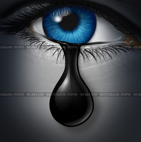 Oil industry distress concept as a human tear drop of crude petroleum spilling down on a human face as a symbol for declining prices in fossil energy due to oversupply and overproduction, Стоковое фото, агентство Ingram Publishing / Фотобанк Лори