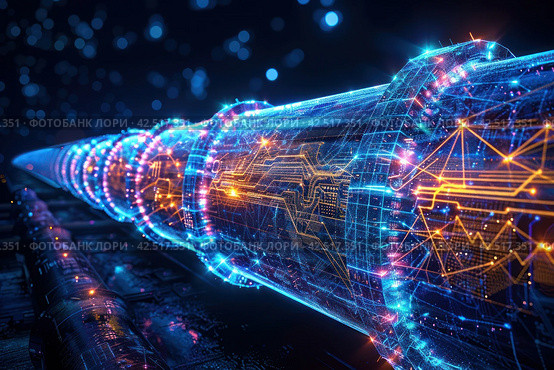 Oil pipeline, blue vector illustration,    Generative AI. Стоковое AI-изображение, AI-художник Анна Кривицкая / Фотобанк Лори