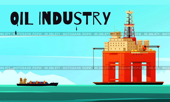 Oil production industry composition with flat seascape and tension leg offshore platform for oil extracting vector illustration. Offshore Platform Industrial Composition. Стоковая иллюстрация, агентство Ingram Publishing / Фотобанк Лори