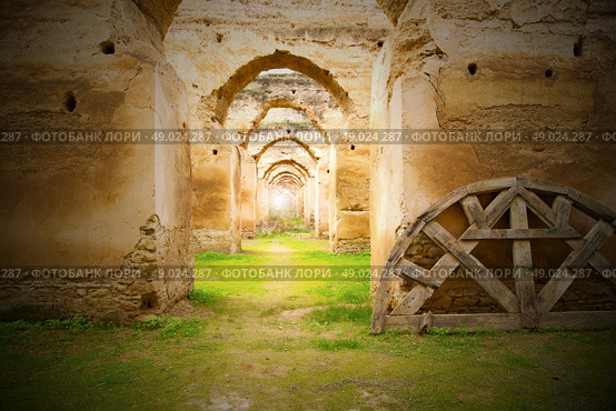 old moroccan granary in the green grass and archway  wall. Стоковое фото, агентство Ingram Publishing / Фотобанк Лори