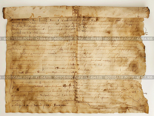 Old parchment paper with illegible writing on it,    Generative AI. Стоковое AI-изображение, AI-художник Анна Кривицкая / Фотобанк Лори
