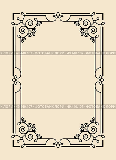 Old vintage frame with cut angles and thin swirls. Elegant framework ornate with curls. Gorgeous frame black outline isolated vector illustration.. Old Vintage Frame with Cut Angles and Thin Swirls. Стоковая иллюстрация, агентство Ingram Publishing / Фотобанк Лори