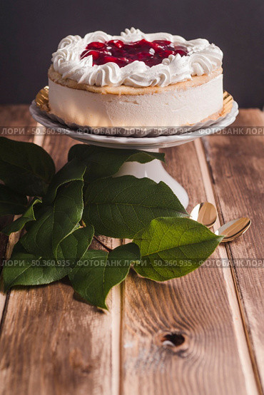 OLYMPUS DIGITAL CAMERA. side view mousse tart with tree branch. Стоковое фото, агентство Ingram Publishing / Фотобанк Лори