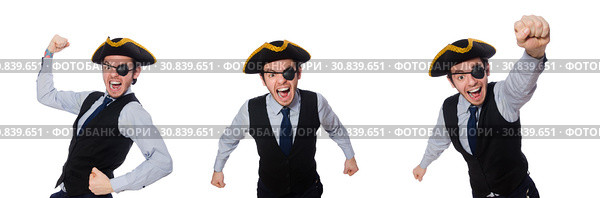 One-eyed man with tricorn isolated on white. Стоковое фото, фотограф Elnur / Фотобанк Лори