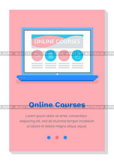 Online educational courses, studying material via the Internet concept. Laptop with website landing page template. Layout of a webpage for a future site with courses on the Internet on computer screen. Online educational courses, studying material concept. laptop with website landing page template. Стоковая иллюстрация, агентство Ingram Publishing / Фотобанк Лори