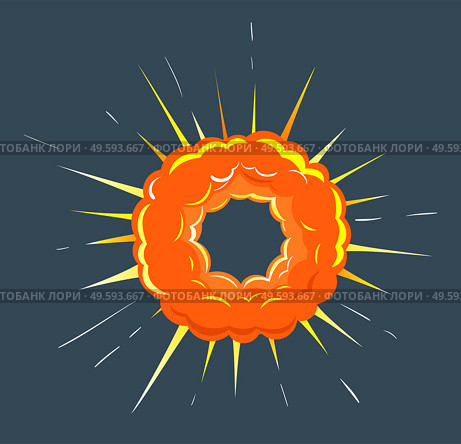 Orange round burst with cloud of dust. Big bang in motion with fire and gleam of energy. Isolated astronomical explosion in space, bright and radial bursting. Vector illustration in flat style. Round Explosion in Space, Bright Bang with Gleam. Стоковая иллюстрация, агентство Ingram Publishing / Фотобанк Лори