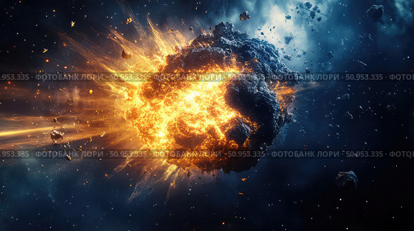 orbit exploding satellite ai generated. Стоковое AI-изображение, AI-художник Vectorwin / Фотобанк Лори