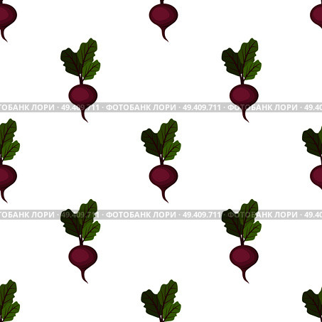 Organic sweet beet with green leaves and small root isolated vector illustration formed into endless texture. Healthy vegetable seamless pattern.. Fresh Organic Purple Sweet Beet Seamless Pattern. Стоковая иллюстрация, агентство Ingram Publishing / Фотобанк Лори