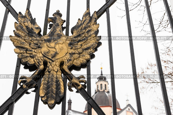 Ornate golden eagle emblem with Radziwill family coat of arms (2024 год). Стоковое фото, фотограф EugeneSergeev / Фотобанк Лори