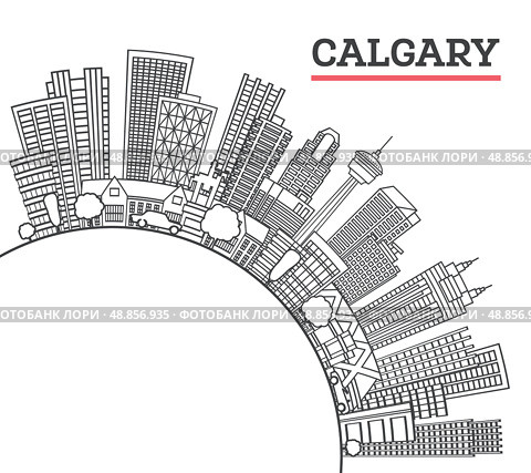 Outline Calgary Canada City Skyline with Modern Buildings and copy space Isolated on White. Illustration. Calgary Cityscape with Landmarks. Стоковая иллюстрация, иллюстратор Игорь Сорокин / Фотобанк Лори
