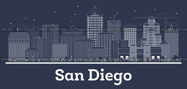 Outline San Diego California City Skyline with White Buildings. Стоковая иллюстрация, иллюстратор Игорь Сорокин / Фотобанк Лори