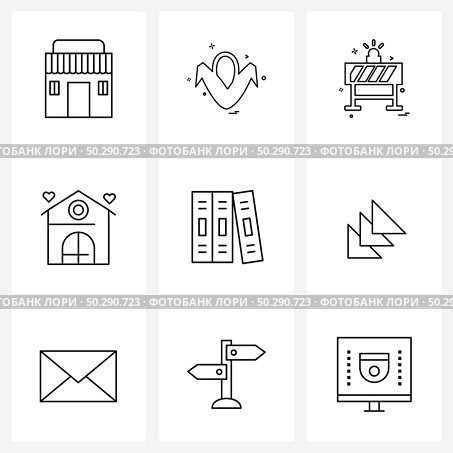 Pack of 9 Universal Line Icons for Web Applications file folder, archives, construction, heart, love Vector Illustration. Стоковая иллюстрация, агентство Ingram Publishing / Фотобанк Лори