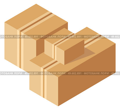 Packing product icon. Packing yellow boxes, package service, transportation parcel, deliver container, box delivery, receive pack, send and logistic isolated vector illustration. Packing Product Icon Design Style. Стоковая иллюстрация, агентство Ingram Publishing / Фотобанк Лори