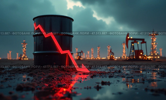 Падающий тренд цены на нефть. Стоковое AI-изображение, AI-художник Илья Старков / Фотобанк Лори