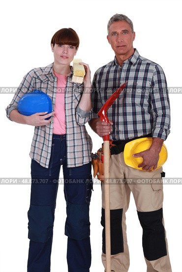 Pair of construction workers. Стоковое фото, агентство Ingram Publishing / Фотобанк Лори