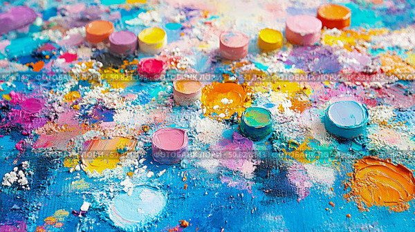 Palette of dreams: Artistic canvas with mixed tints, hues, and shades, brimming with pigment for painterly inspiration. Стоковое AI-изображение, AI-художник Данила Большаков / Фотобанк Лори
