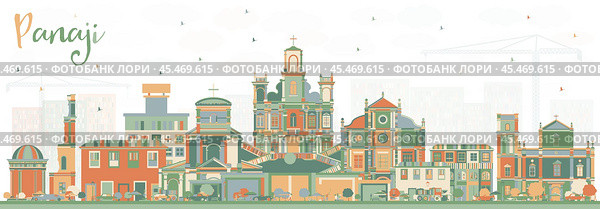 Panaji India City Skyline with Color Buildings. Стоковая иллюстрация, иллюстратор Игорь Сорокин / Фотобанк Лори