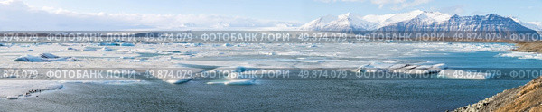 Panorama of vatnajokull Glacier Jokulsarlon lagoon Iceland. Стоковое фото, агентство Ingram Publishing / Фотобанк Лори