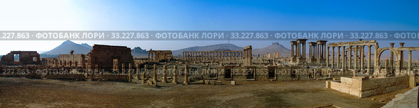 Panorama Palmyra columns and ancient city, destroyed by ISIS, Syria (2011 год). Стоковое фото, фотограф Сергей Майоров / Фотобанк Лори