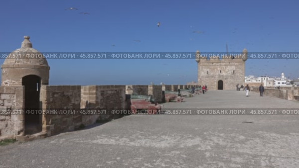 Panorama view of fort with cannons of Essaouira (2018 год). Стоковое видео, видеограф Михаил Коханчиков / Фотобанк Лори