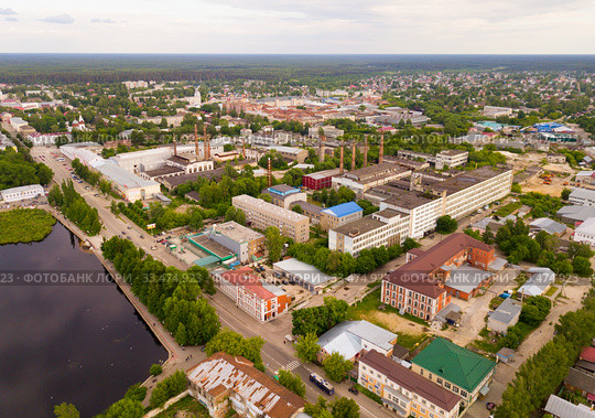 Panoramic aerial view of city of Gus-Khrustalny, Vladimir region (2018 год). Стоковое фото, фотограф Яков Филимонов / Фотобанк Лори