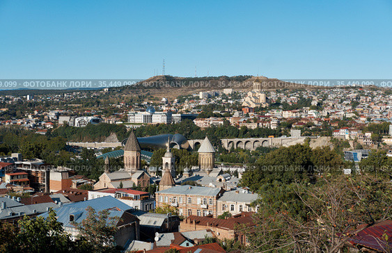 Panoramic Top View Of Tbilisi. Georgia. Famous Landmarks. Стоковое фото, фотограф Евгений Глазунов / Фотобанк Лори