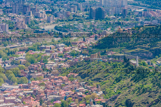 Panoramic view of Tbilisi city from   Mt Mtatsminda, old town and modern architecture.  Georgia. Стоковое фото, фотограф Николай Коржов / Фотобанк Лори
