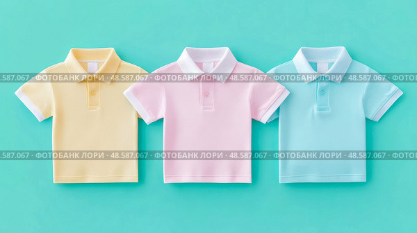 Pastel Polo Shirt Trio: A Fresh Collection of Apparel Essentials for Casual Outfits. Стоковое AI-изображение, AI-художник Данила Большаков / Фотобанк Лори
